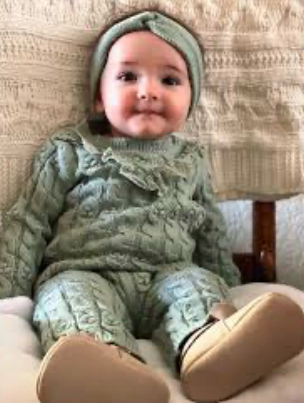 Nicole Miller Mint Green Cable Knit Baby Sweater & Pants Set